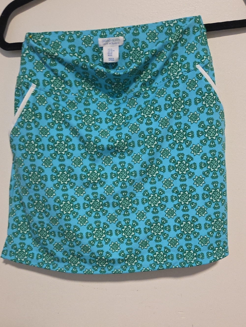 Sigrid Olsen Turquoise and Green Floral-Print Golf Skirt